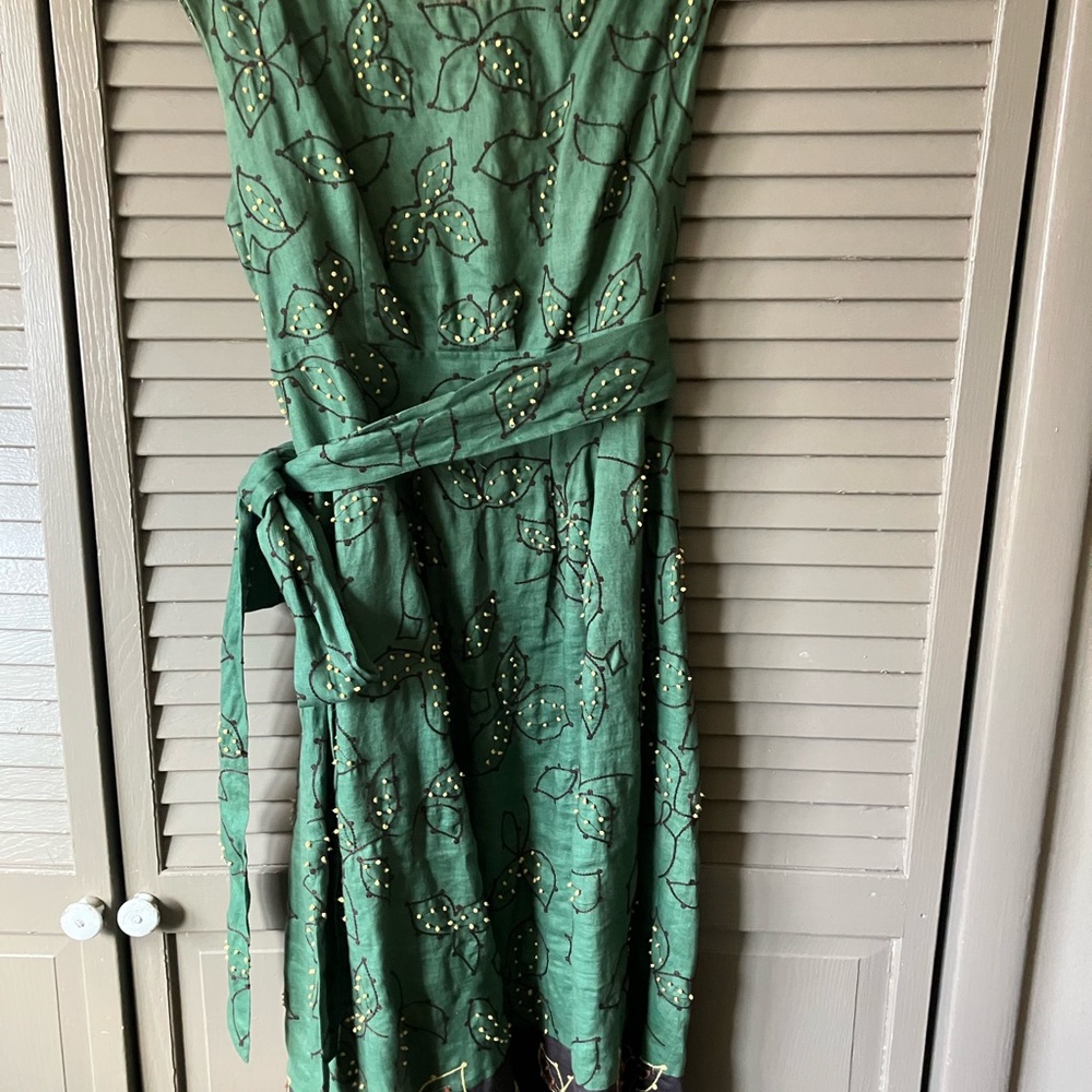 Lafayette 148 New York Green Sleeveless V-Neck Midi Dress